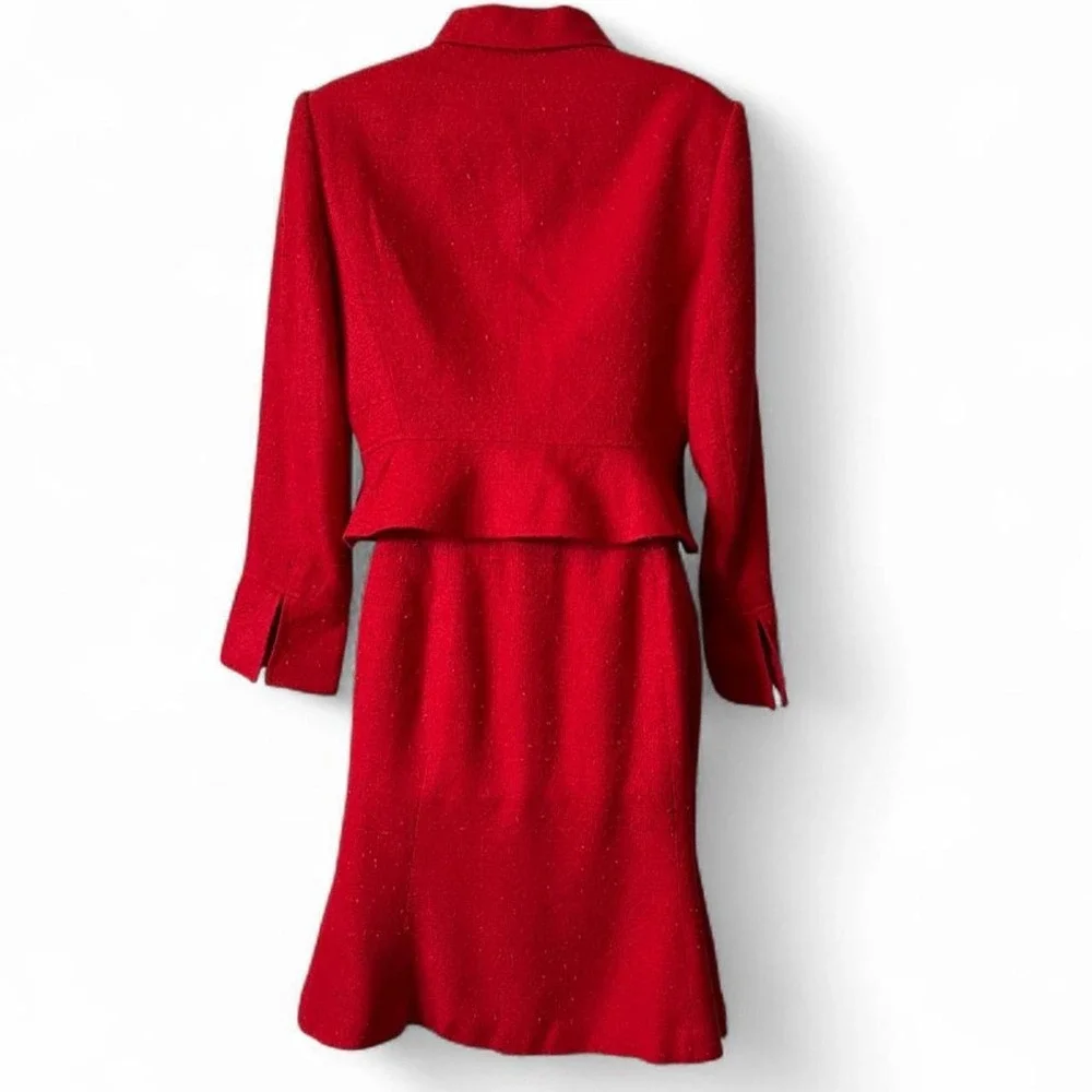 Vintage 90s Donna Gray Red Boucle Skirt Suit Set, Women's Size 10P